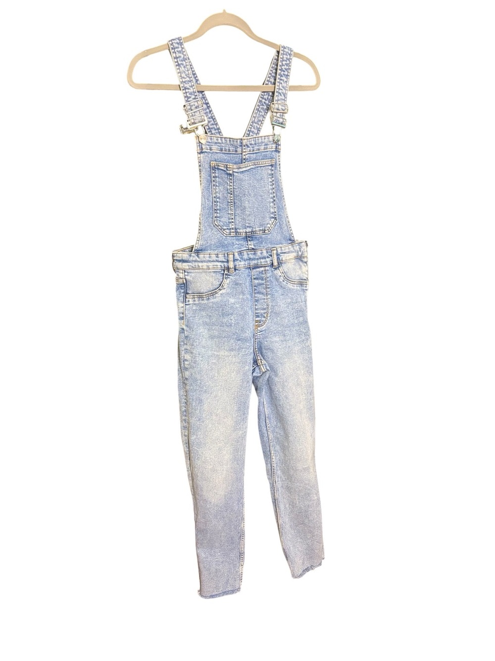 Divided by H&M Light Blue Denim Overalls with Adjustable Straps Frayed Hem sz 6